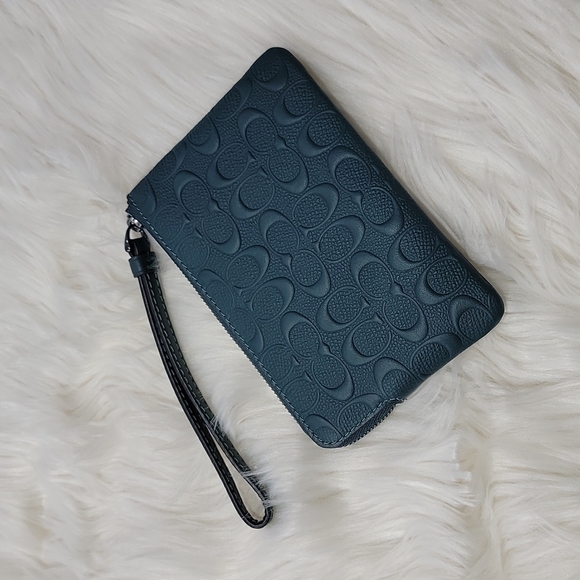 Coach Signature Leather Corner Zip Wristlet - Picture 2 of 4